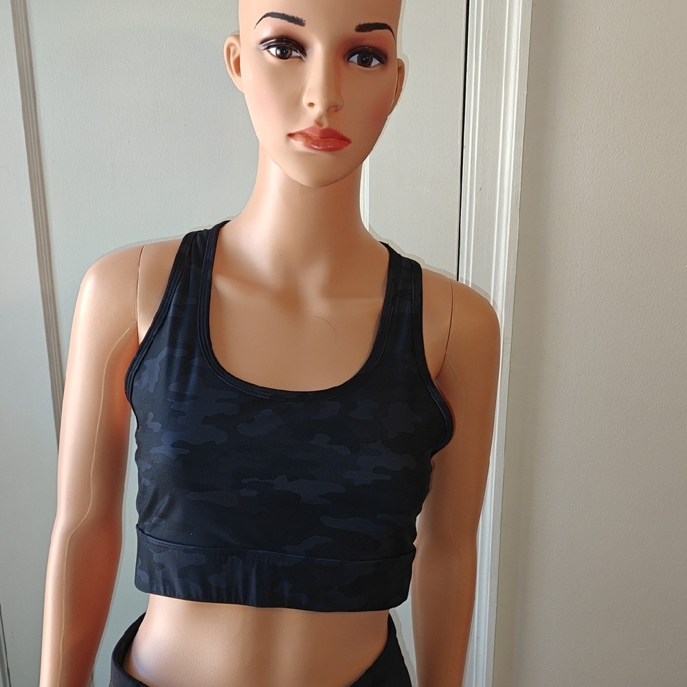 Fabletics Black Camo Racerback Sports Bra